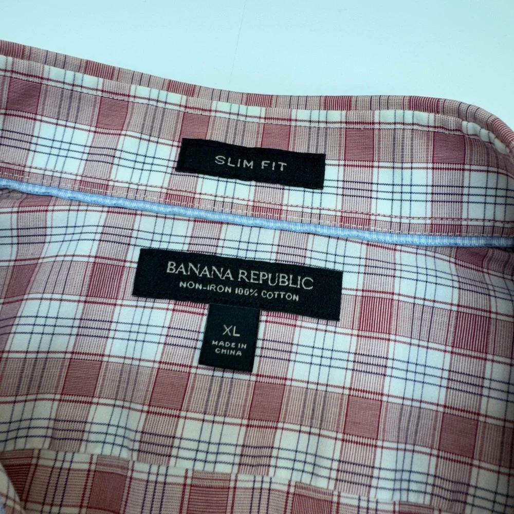 Banana Republic Shirt Mens XL Red Plaid Button Down Preppy Office Professional